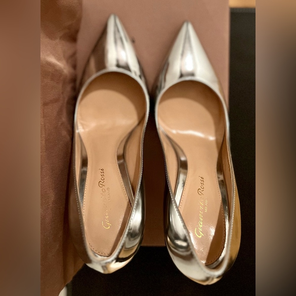 Gianvito Rossi 105 Silver Metallic Leather Pumps 36.5 - Picture 5 of 13